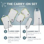 TRIPPED Travel Gear Compression Packing Cubes for Travel - Luggage and Backpack Organizer Packaging Cubes for Clothes (White and Green, 6 Piece Set)