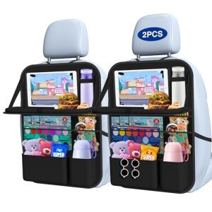 Oneyus Car Backseat Organizer with Table Tray, 9 Storage Pockets Backseat Car Organizer with Tablet Holder, Back seat Organizer for Kids Adult Road Trip Essentials Travel (2Pack)