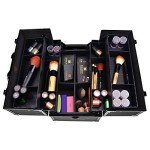 SHANY Essential Pro Makeup Train Case Cosmetic Box Portable Makeup Case Cosmetics Beauty Organizer Jewelry storage with Locks, Multi Compartments Makeup Box and Shoulder Strap - All Black