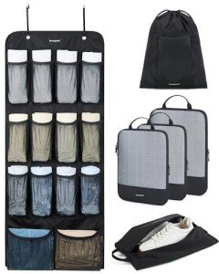 BAGSMART Hanging Compression Packing Cubes for Closet Organizers And Storage, 6 Set Suitcase Organizer Bags Set, Cruise Travel Essentials for Women, Black