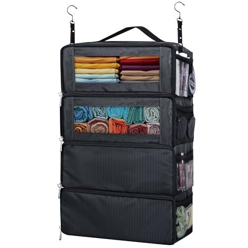 MIAOJIE Hanging Travel Organizer, Carry on Luggage Suitcase Organizer, Travel Essentials Portable Travel Shelves Packing Cube for Travel Cruise Large,Black