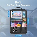 Oneyus Car Backseat Organizer with Table Tray, 9 Storage Pockets Backseat Car Organizer with Tablet Holder, Back seat Organizer for Kids Adult Road Trip Essentials Travel (2Pack)