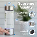 Hydrogen Water Bottle Generator, Portable Hydrogen Water Machine, 14oz Capacity, Water Ionizer for Home & Office use, Boost Wellness & Hydration, 3 Min Electrolysis, Charger Included