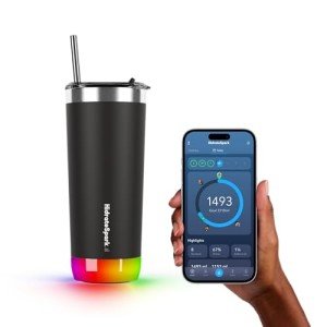 Hidrate Spark PRO Smart Tumbler – Insulated Stainless Steel – Tracks Water Intake with Bluetooth, LED Glow Reminder When You Need to Drink – 20oz, Black
