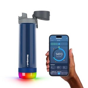Hidrate Spark PRO Lite Smart Water Bottle – Tritan Plastic – Tracks Water Intake with Bluetooth, LED Glow Reminder When You Need to Drink – Chug Lid, 24 oz, Deep Blue