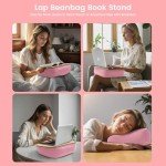 SUETPRYE Lap Book Holder/Stand for Reading Hands Free with Comfortable Beanbag, Lap Desk Pillow for Book, Laptop, Pad, 16.9''x10.8'' (Pink)