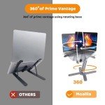 Moallia Laptop Stand with 360 Rotating Base, Computer Notebook Laptop Riser Metal Holder for Desk Collaborative Work, Fully Foldable for Easy Storage, Fits All MacBook, Laptops up to 16 inches, Grey