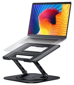 AOEVI Adjustable Laptop Stand with 360 Rotating Base, Computer Stand for Laptop Ergonimic Foldable Laptop Riser for Desk Compatible with MacBook Pro/Air Notebook up to 16 Inches, Black