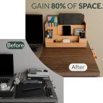NANDEEKO Bamboo Wood Desk Organizer with Cable Organizer – File Organizer for Office Supplies Mail & Pens, Space-Saving Eco-Friendly Desktop Storage for Home Office, Includes Cable Management