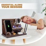 TESLYAR Wood Phone Docking Station for Men - Desk Accessories & Workspace Organizer - Nightstand Organizer - Birthday Gifts for Men or Dad - Idea for Anniversary - Key Holder - Stand Watch (Brown)