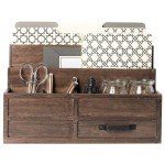 BLU MONACO Brown Wood Mail Organizer with Drawer and Pen Holder - Desk Organizer and Sorter for Bills, Storage, Countertop and Kitchen