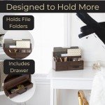 BLU MONACO Brown Wood Mail Organizer with Drawer and Pen Holder - Desk Organizer and Sorter for Bills, Storage, Countertop and Kitchen