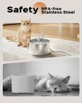 AOOGITF Cat Water Fountain + 6 Filters + 3 Sponges, 304 Stainless Steel Pet Water Fountain, 24 Hours Keep The Water Clean, 74oz Capacity, Ultra-Quiet, No Sputter, Compact, Easy Cleaning