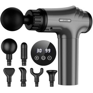 AYURA Massage Gun Deep Tissue, Percussion Muscle Massager Gun, Handheld Back Massager for Pain Relief, Mini Massage Gun with 30 Speeds and 6 Heads for Athletes Men Women