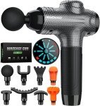 RAEMAO Massage Gun, Massage Gun Deep Tissue, Back Massage Gun for Athletes for Pain Relief Attaching 8 PCS Replacement Heads, Percussion Massager with 10 Speeds & LED Screen, Carbon
