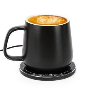 APEKX 2024 Upgraded Self-Heating Ceramic Mug - Stable 130°F Temperature, 15W Wireless Phone Charging, 12.8 fl oz Capacity - USB-C Enabled. (Black)