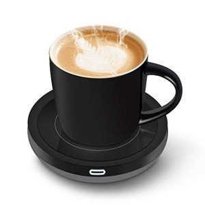BESTINNKITS Smart Coffee Cup Warmer Set, Auto On/Off Gravity-induction Mug Office Desk Use, Candle Wax Cup Warmer Heating Plate (Up To 131F/55C), 14oz