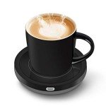 BESTINNKITS Smart Coffee Cup Warmer Set, Auto On/Off Gravity-induction Mug Office Desk Use, Candle Wax Cup Warmer Heating Plate (Up To 131F/55C), 14oz