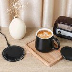 APEKX 2024 Upgraded Self-Heating Ceramic Mug - Stable 130°F Temperature, 15W Wireless Phone Charging, 12.8 fl oz Capacity - USB-C Enabled. (Black)
