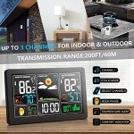 Weather Station Indoor Outdoor Thermometer Wireless Color Display Digital Temperature Humidity Monitor, Weather Thermometer Forecast Station with Atomic Clock and Adjustable Backlight