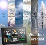 Weather Station Indoor Outdoor Thermometer Wireless Color Display Digital Temperature Humidity Monitor, Weather Thermometer Forecast Station with Atomic Clock and Adjustable Backlight