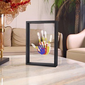 CHERRY CHEERS Family Handprint Kit, DIY Craft Keepsake Wooden Frame, Endless Gift Set, Non-Toxic Paints, Transparent Sheets (Black)