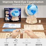 RMOKA 3D Wooden Puzzles for Adults Illuminated Globe with Stand 188pcs 3D Puzzles Model Kit Built-in LED Music Box Stem Toys Gifts for Adults/Teens