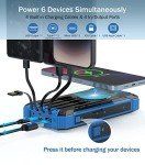 GOODaaa Power Bank Wireless Charger 36000mAh Built in 4 Cables Six Outputs 15W Fast Charging Power Bank for All Mobile Devices Three Inputs Solar Portable Charger with Dual Flashlights, Carabiner