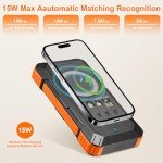 Saraupup Solar Charger Power Bank 49800mAh Wireless Portable Phone Charger, 22.5W QC3.0 Fast Charging Built in 4 Cables with USB C 6 Outputs & 2 Inputs for Cell Phone Orange