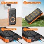 Saraupup Solar Charger Power Bank 49800mAh Wireless Portable Phone Charger, 22.5W QC3.0 Fast Charging Built in 4 Cables with USB C 6 Outputs & 2 Inputs for Cell Phone Orange