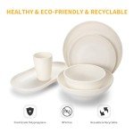 Lazycorner 48-Piece Wheat Straw Dinnerware Sets for 8, Unbreakable Reuasble Dinner Dishes Serving Plate Set for Kitchen, Including Plastic Dinner Plate, Dessert Plate, Bowl, Cup(Beige)