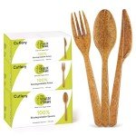 Premium Quality100% Biodegradable Cutlery Made of Vegetable Fibers, 300 PCS of 6.7” Long Heavy-Duty and Splinter Free Eco-Friendly Spoons, Forks & Knives, Perfect Sustainable Cutlery for All Occasions