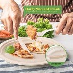 Gezond 400pcs Compostable Paper Plates Set Eco-friendly Heavy-duty Disposable Paper Plates Cutlery Includes Biodegradable Plates, Forks, Knives, Spoons, Cups and Straws for Wedding Party