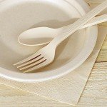 ALPIO 400 Piece Compostable Dinnerware Set for 50 Guests, Biodegradable Paper Plates Set, Eco-Friendly Disposable Plates & Utensils include Paper Plates, Forks Knives Spoons Straws Napkins for Party