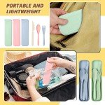 Jinei 50 Sets Wheat Straw Utensils Reusable Travel Utensils Set with Case Portable Spoon Knife Forks Dinnerware Eco Friendly Cutlery for Kids Adults Camping Utensils (Green, Beige, Pink, Blue)