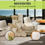 ALPIO 400 Piece Compostable Dinnerware Set for 50 Guests, Biodegradable Paper Plates Set, Eco-Friendly Disposable Plates & Utensils include Paper Plates, Forks Knives Spoons Straws Napkins for Party