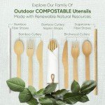 EcoPreps Premium Pre-Rolled Napkin and Bamboo Cutlery Set (50 Pack, 200 PCS) 100% Biodegradable, Eco-Friendly, Disposable Wrapped Cutlery - Includes Pre-Wrapped Bamboo Forks, Knives, Spoons, & Napkins