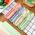 Jinei 50 Sets Wheat Straw Utensils Reusable Travel Utensils Set with Case Portable Spoon Knife Forks Dinnerware Eco Friendly Cutlery for Kids Adults Camping Utensils (Green, Beige, Pink, Blue)