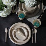 ALPIO 400 Piece Compostable Dinnerware Set for 50 Guests, Biodegradable Paper Plates Set, Eco-Friendly Disposable Plates & Utensils include Paper Plates, Forks Knives Spoons Straws Napkins for Party