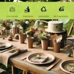 ALPIO 400 Piece Compostable Dinnerware Set for 50 Guests, Biodegradable Paper Plates Set, Eco-Friendly Disposable Plates & Utensils include Paper Plates, Forks Knives Spoons Straws Napkins for Party