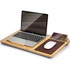 Lap Desk - Fits up to 15.6 inch Laptop Desk, Built in Mouse Pad Portable Lap Stand Lightweight Laptop Table with Phone Holder, Bamboo Laptop Stand for Bed Home Office