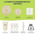 ALPIO 400 Piece Compostable Dinnerware Set for 50 Guests, Biodegradable Paper Plates Set, Eco-Friendly Disposable Plates & Utensils include Paper Plates, Forks Knives Spoons Straws Napkins for Party