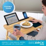 BIRDROCK HOME Curved Wood Lap Tray with Foldout Legs, Storage Drawer, Mouse Pad, Fits Laptops Up to 17", Tablet and Phone Slot, Laptop Table for Sitting or Standing, Work from Home - Natural