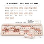 Wireless Keyboard and Mouse Combo, Colorful Ergonomic Full Size Retro Low-Noise Keyboard with Cute keycaps, Compatible with Windows, PC, Perfer for Home and Office Keyboards (Brown)