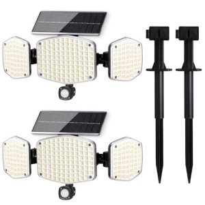 HAARAY Solar Motion Sensor Outdoor Lights with Stakes, 208 LED Super Bright IP65 Waterproof 3 Heads Solar Powered Security Flood Lights for Outside
