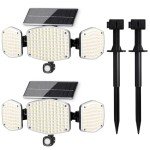 HAARAY Solar Motion Sensor Outdoor Lights with Stakes, 208 LED Super Bright IP65 Waterproof 3 Heads Solar Powered Security Flood Lights for Outside