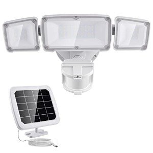 GLORIOUS-LITE Solar Security Lights 2400mAh LED Motion Sensor Light Outdoor, Rechargable 1600lm Solar Flood light, 5500-6000K, IP 65 Waterproof for Garage, Yard, Porch, Entryways - White