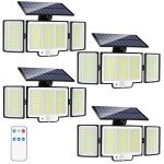 YOYONACY Solar Outdoor Lights, 2500LM 348 LED Motion Sensor Outdoor Lights with Remote, 3 Heads Solar Powered Flood Lights, IP65 Waterproof Security Detection Lights for Outside (4 Pack)