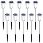 DenicMic Solar Lights Outdoor Solar Pathway Lights LED Waterproof Garden Lights Outdoor Stainless Steel Stake Lights Outdoor for Yard Path Walkway Driveway Lawn (Cold White 10Pack)