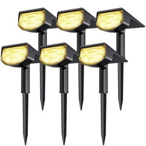 Airmee Solar Outdoor Lights for Outside, ‎30 LED Spotlights IP68 Waterproof, 3 Modes Solar Landscape Lights 40000H Lifespan, Auto On/Off Garden Lights for Yard/Pathway, Warm White 6 Pack